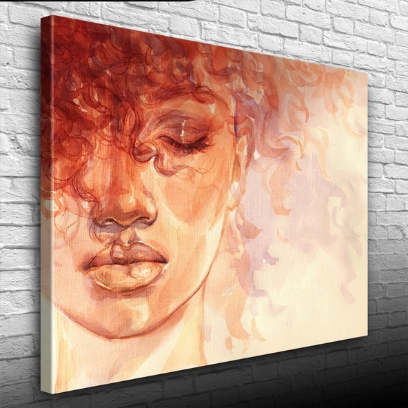 Kızıl Tonlarda Yağlı Boya Kadın Portresi Kanvas Tablo 50 x 70 - 2