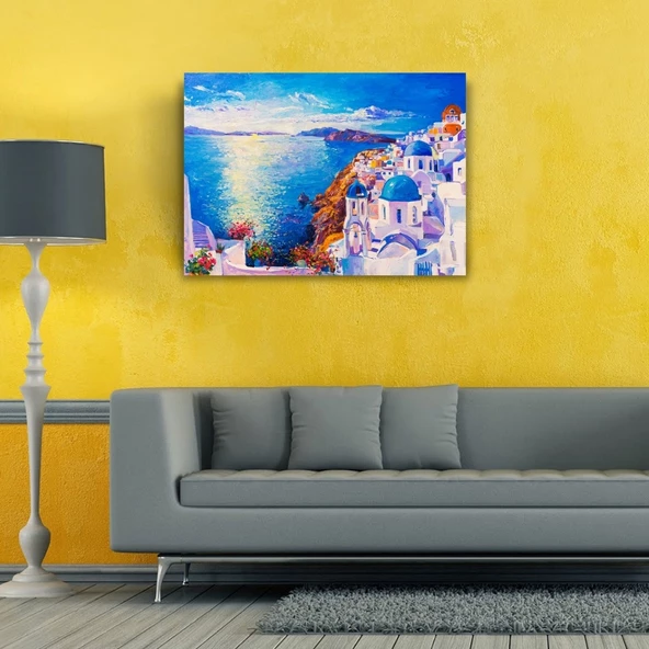 Mikanos Adası Mavi ve Beyaz Yağlıboya Kanvas Tablo 50 x 70 - Resim 2
