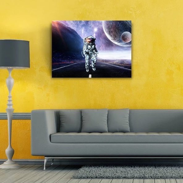 Uzayda Astronot ve Gezegenler Kanvas Tablo 50 x 70 - 2