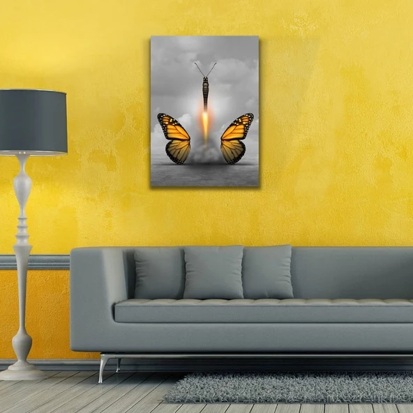 Kelebek Görselli Soyut Çalışma Kanvas Tablo 50 x 70 - Resim 2