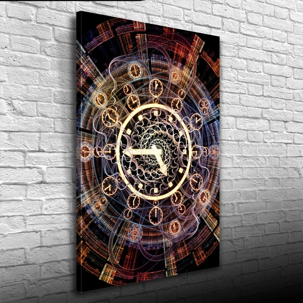 Duvar Saati Kahverengi Tonlarda Kanvas Tablo 50 x 70 - Resim 3
