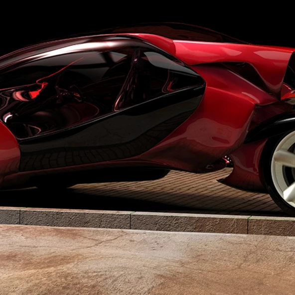 Futuristik Kırmızı Araba Kanvas Tablo 60 x 120 - Resim 2