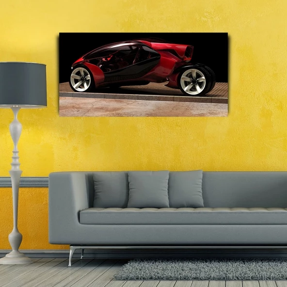 Futuristik Kırmızı Araba Kanvas Tablo 60 x 120 - Resim 3