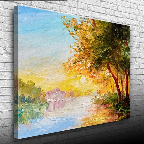 Nehirde Gün Doğumu Yağlıboya Kanvas Tablo 50 x 70 - 3