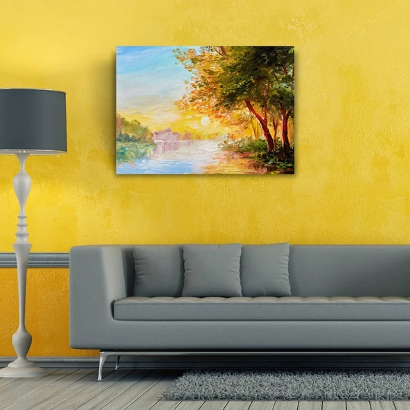 Nehirde Gün Doğumu Yağlıboya Kanvas Tablo 50 x 70 - 2