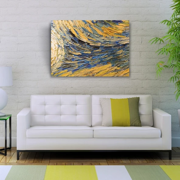 Sarı ve Mavi Tonlarda Soyut Yağlıboya Kanvas Tablo 50 x 70 - Resim 2