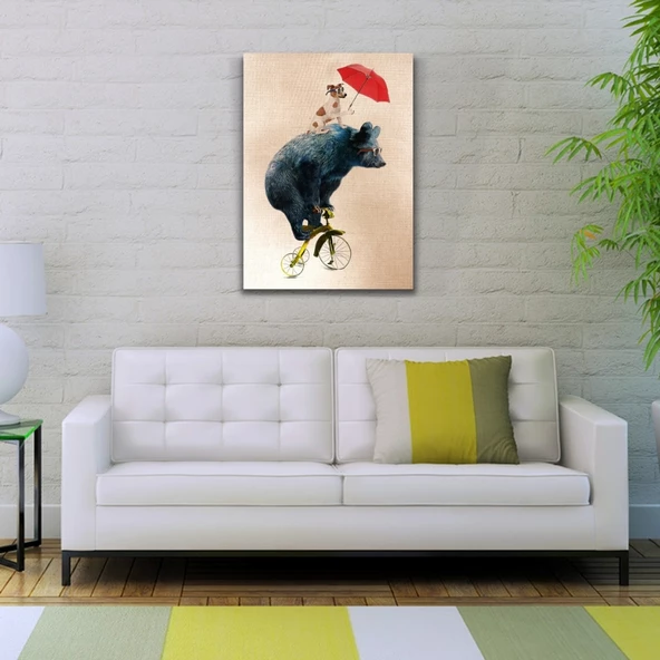 Bisiklet Süren Ayı Kanvas Tablo 50 x 70 - Resim 2
