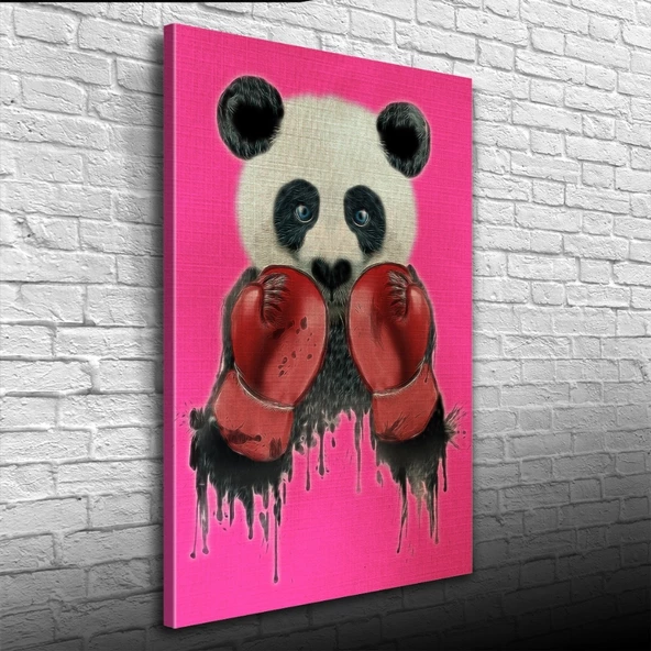 Pembe Arka Plan Boksör Panda Kanvas Tablo 50 x 70