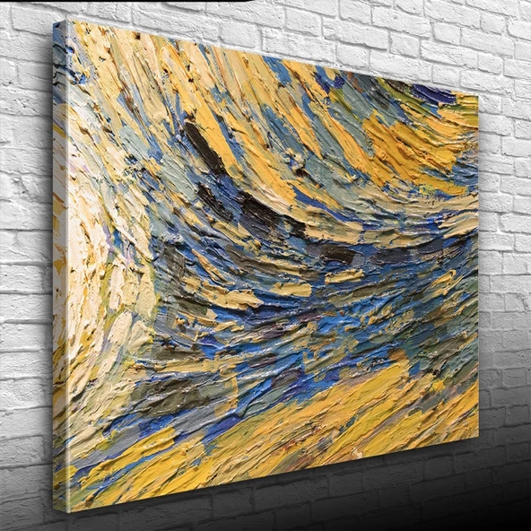 Sarı ve Mavi Tonlarda Soyut Yağlıboya Kanvas Tablo 50 x 70 - Resim 3