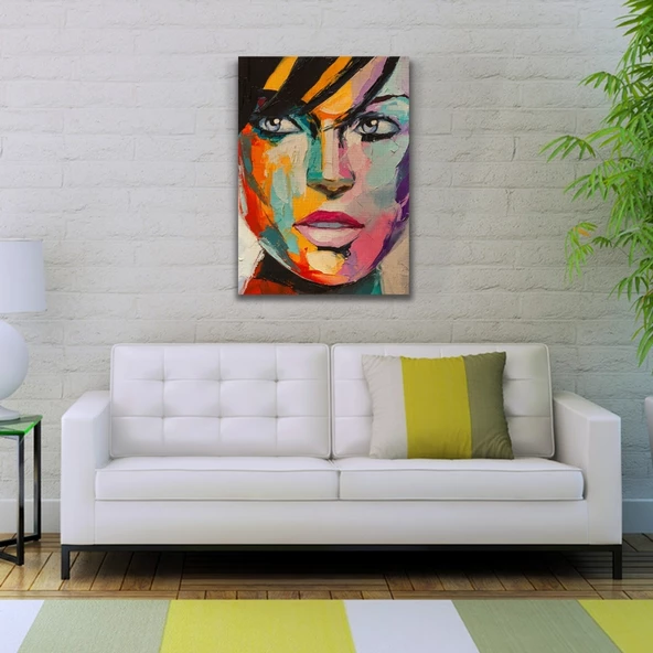 Mavi Gözlü  Kadın Portresi Yağlıboya Kanvas Tablo 50 x 70 - Resim 2