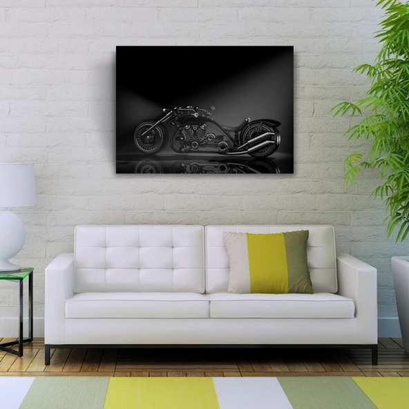 Siyah Futuristik Chopper Motosiklet Kanvas Tablo 50 x 70 - Resim 2