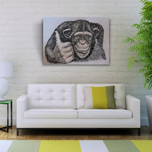Siyah ve Gri Tonlarda Maymun Portresi Kanvas Tablo 50 x 70 - Resim 2