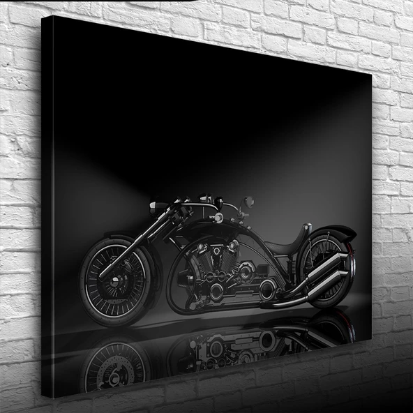 Siyah Futuristik Chopper Motosiklet Kanvas Tablo 50 x 70 - Resim 3
