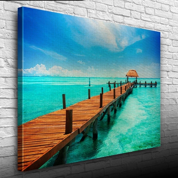 Turkuaz Deniz ve İskele Kanvas Tablo 50 x 70 ürün görseli 1