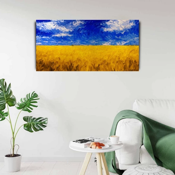 Buğday Tarlası ve Mavi Gökyüzü Kanvas Tablo 60 x 120 - Resim 2