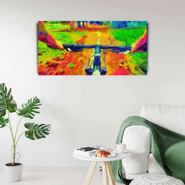 Ormanda Dağ Bisikleti  Kanvas Tablo 60 x 120 - 2