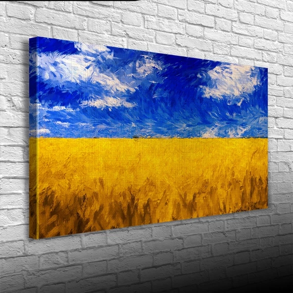 Buğday Tarlası ve Mavi Gökyüzü Kanvas Tablo 60 x 120 - Resim 3