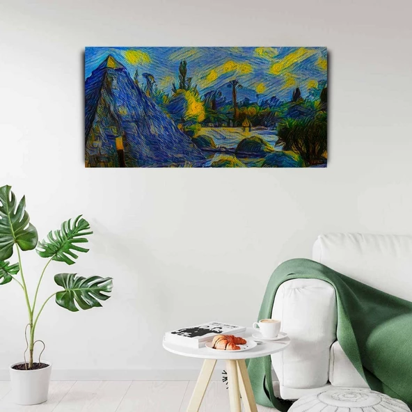 Mavi Tonlarda Doğa Manzarası Kanvas Tablo 60 x 120 - Resim 2