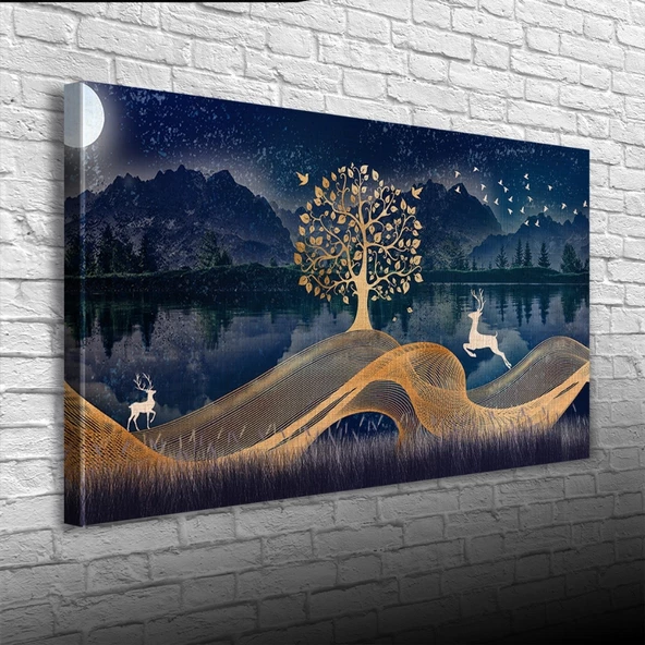 Soyut , Göl ve Dağ Manzarası Kanvas Tablo  60 x 120 - 3