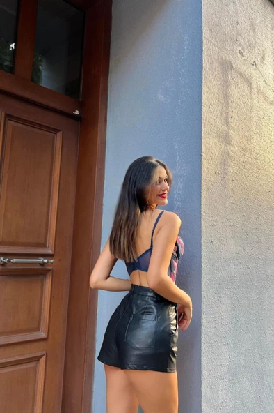 Çiçekli Destekli Lacivert Bustiyer - 4