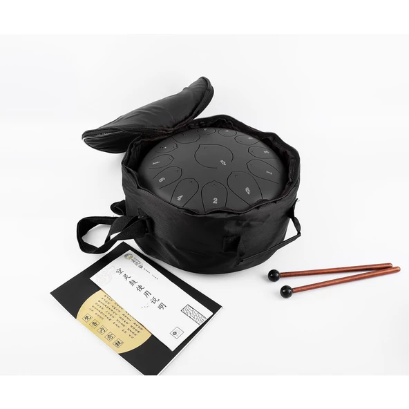 Jwin JTN-1213 12 Inç 13 Ses Ton Çelik Handpan Tongue Drum Davulu - Siyah