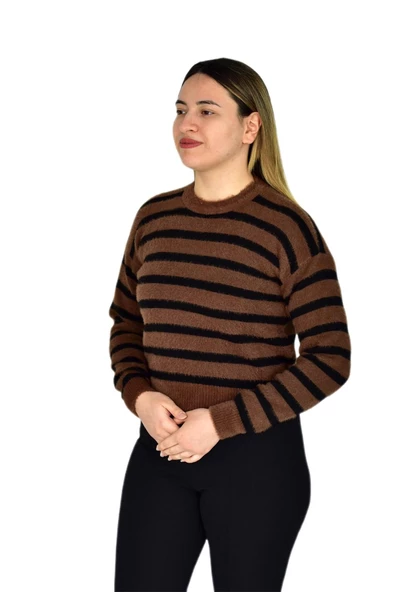 Kadın Çizgili Yumoş Spor Triko Kazak BGL-ST03364 - Resim 10