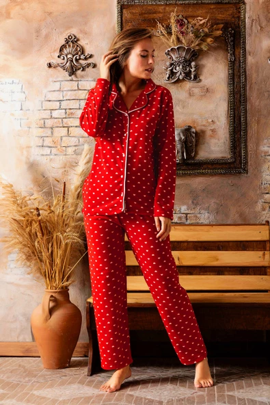 Bayan Kışlık Welsoft Peluş İnci Polar Düğmeli Pijama Takımı 'İpeksi Doku' - 4