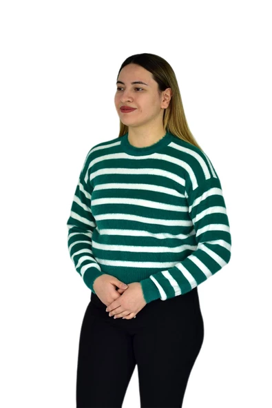 Kadın Çizgili Yumoş Spor Triko Kazak BGL-ST03364 - Resim 8