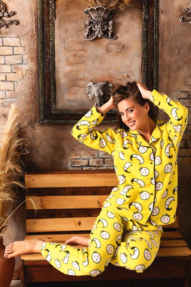 Bayan Kışlık Welsoft Peluş İnci Polar Düğmeli Pijama Takımı 'İpeksi Doku' - 6
