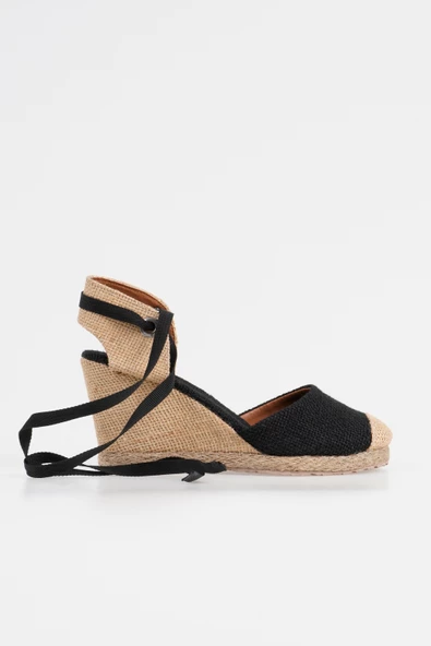 Kadın Önü Kapalı Arkası Açık İpli Hasır Dolgu Topuklu Günlük Rahat Sandalet - 4