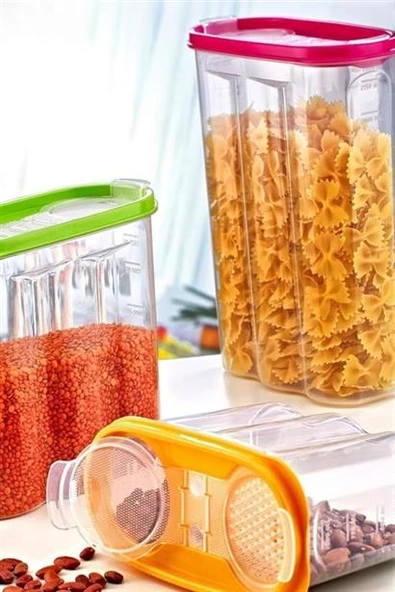 Periboia 2 Kapaklı Ölçekli Erzak Kuru Gıda Saklama Kutusu Kabı 2,4 Litre-SA940 - 6