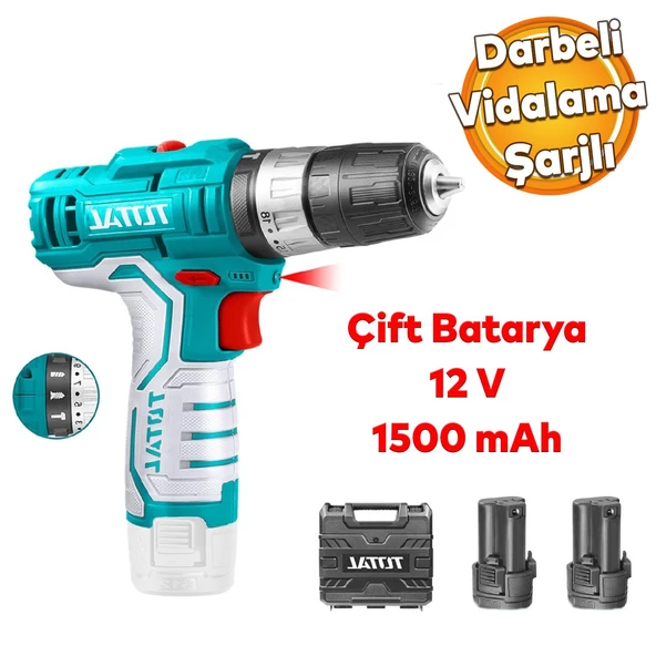 Total Çift Akülü Darbeli Vidalama Matkap 12 V Lİ-ON 1500 mAh