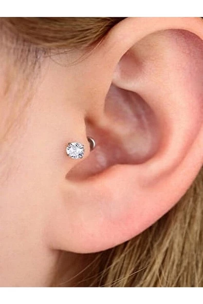 316l Paslanmaz Kararmaz Cerrahi Çelik Zirkon Taşlı 8mm Tragus Helix Kıkırdak Yuvarlak Model Piercing - 3