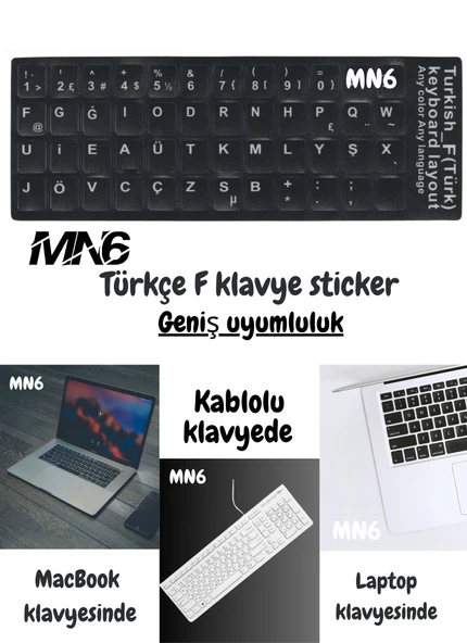 MN6 MF01 Türkçe F Klavye Sticker/Kaliteli PVC-3 Adet/Türkçe F Klavye Etiketi - 2