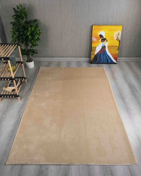 Dekoratif Puffy Peluş Yumuşak Yıkanabilir Kaymaz Taban Kesme Halı Yolluk Bej - 2