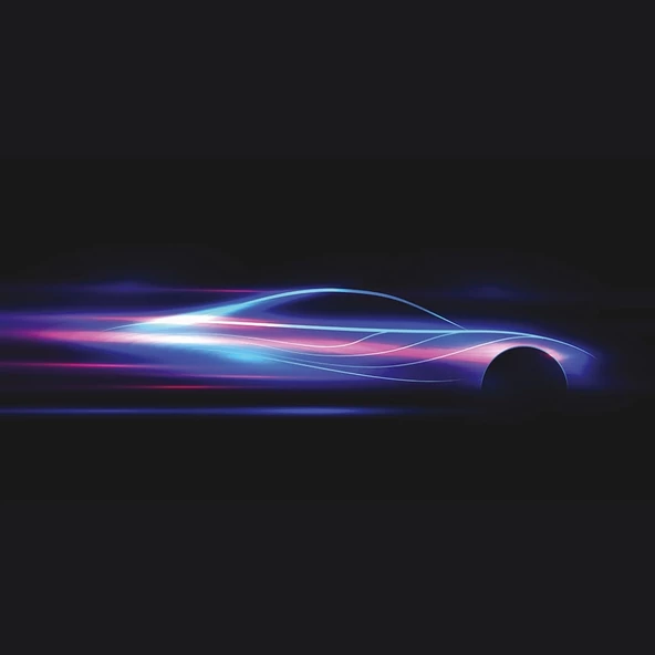 Hızla Giden Spor Araba Silüeti , Arka Plan Siyah Kanvas Tablo (60X120) - Resim 2