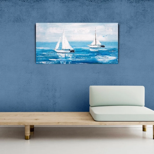Denizde Beyaz Yelkenliler , Kanvas Tablo 60 x 120 - Resim 3