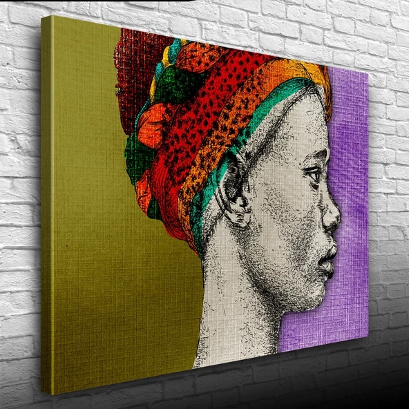Afrikalı Yerli Kadın Portresi Kanvas Tablo 50 x 70 - Resim 3