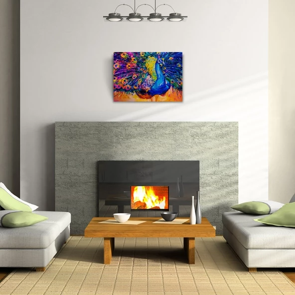 Mavi Renkli Tavus Kuşu Yağlıboya Kanvas Tablo 50 x 70 - 2