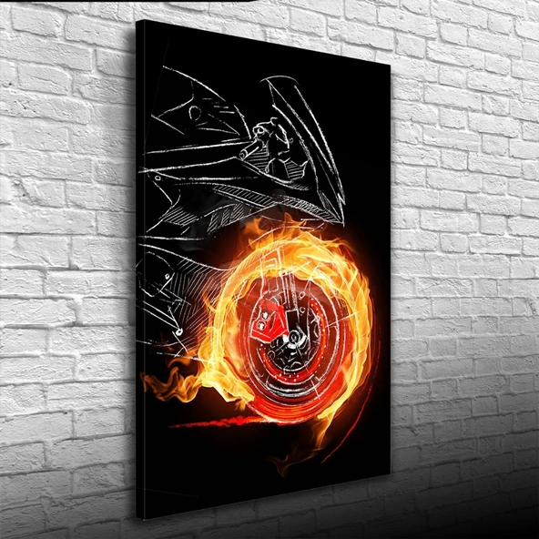 Siyah ve Turuncu Tonlarda  Spor Motosiklet Kanvas Tablo 50 x 70 - Resim 3