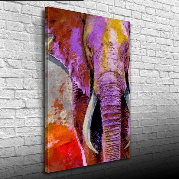 Pastel Renklerde Dekoratif Fil Görseli Kanvas Tablo 50 x 70 - Resim 3