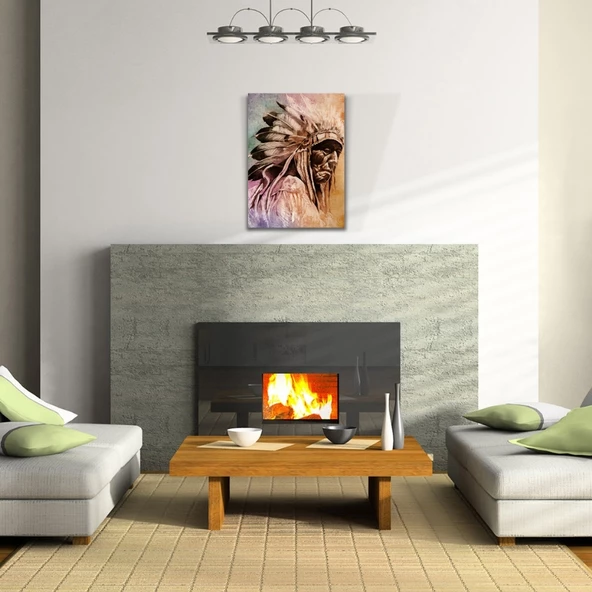Dekoratif Yaşlı Kızılderili Erkek Portre Kanvas Tablo 50 x 70 - 2