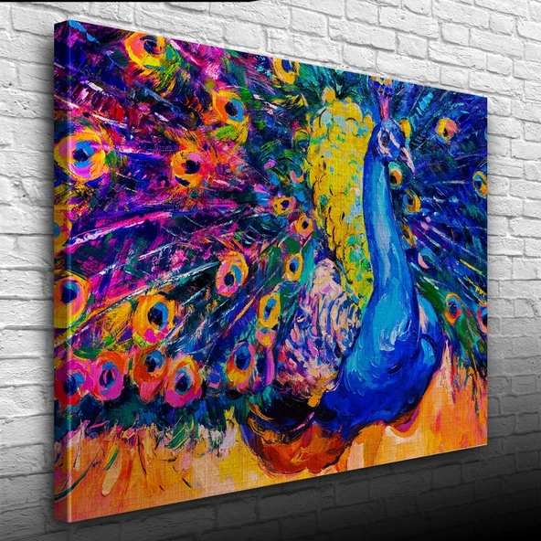 Mavi Renkli Tavus Kuşu Yağlıboya Kanvas Tablo 50 x 70 - 3