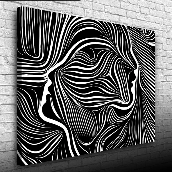 Soyut İnsan Portresi Siyah Beyaz Kanvas Tablo 50 x 70 - Resim 3