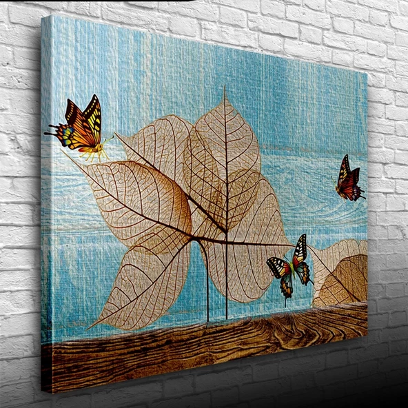 Kuru Yapraklar ve Kelebek Kanvas Tablo 50 x 70 - Resim 3