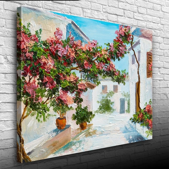 Sarmaşık ve Köy Evleri Yağlıboya Kanvas Tablo 50 x 70