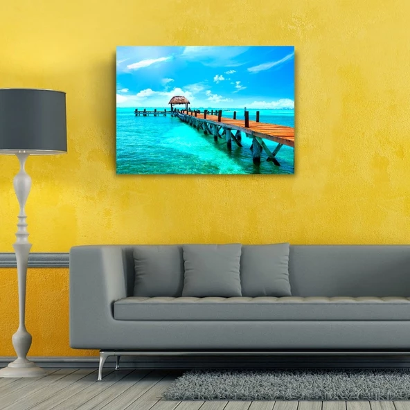 İskele ve Turkuaz Deniz Kanvas Tablo 50 x 70 - Resim 2