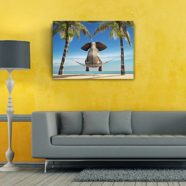 Hamaktaki Fil Kanvas Tablo 50 x 70 - Resim 2