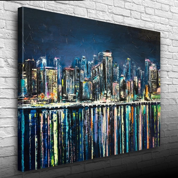 Gökdelenler ve Suya Yansıması Kanvas Tablo 50 x 70 - Resim 3