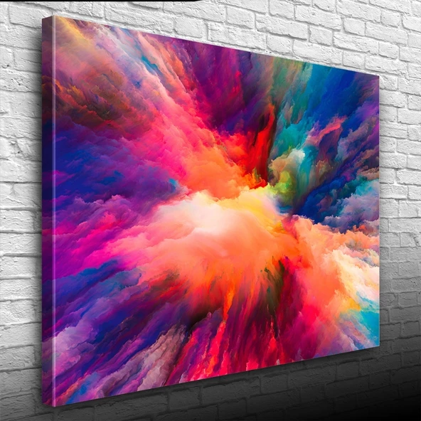 Mavi ve Kırmızı Tonlarda Soyut Çalışma Kanvas Tablo 50 x 70 - Resim 3